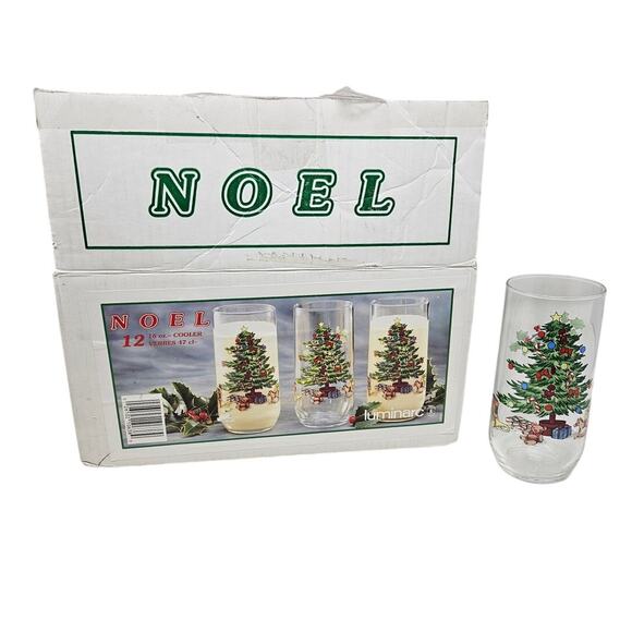 Set of 11 Vintage 90s Luminarc 16 Oz Christmas Tree Glass Tumbler Cooler Noel - Picture 1 of 6
